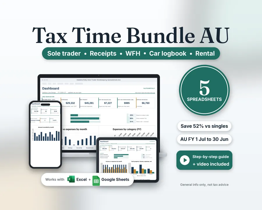 Australian Tax Time Bundle spreadsheet template preview